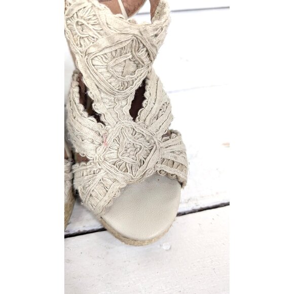 90s Lucky Brand  open toe high platform crochet wedge espadrille sandals - Picture 4 of 9